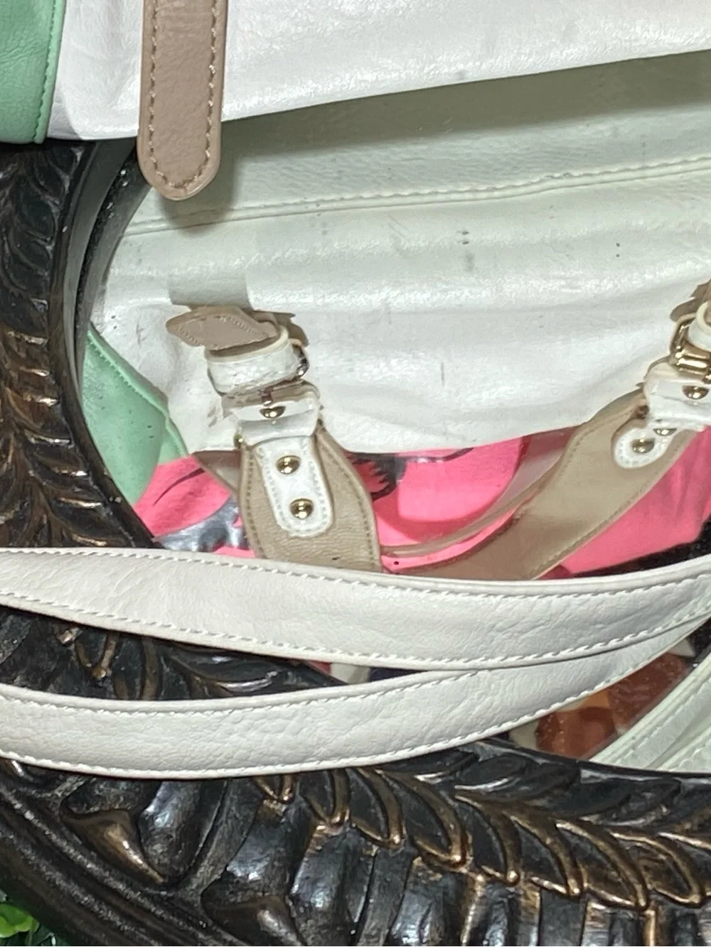 Charming Charlie Mint Green, White & Tan Satchel